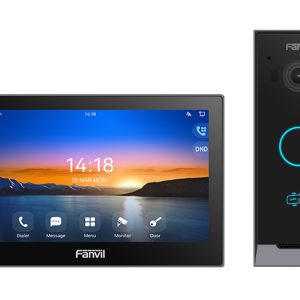 FANVIL video intercom system: 10" indoor touchscreen monitor and outdoor door station with camera.