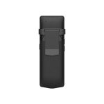 Black slim phone case with belt clip, vented sides, microphone, and buttons for secure hands-free carry.