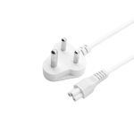 White South African 3-pin power cord with C5 cloverleaf connector, 1.2m length